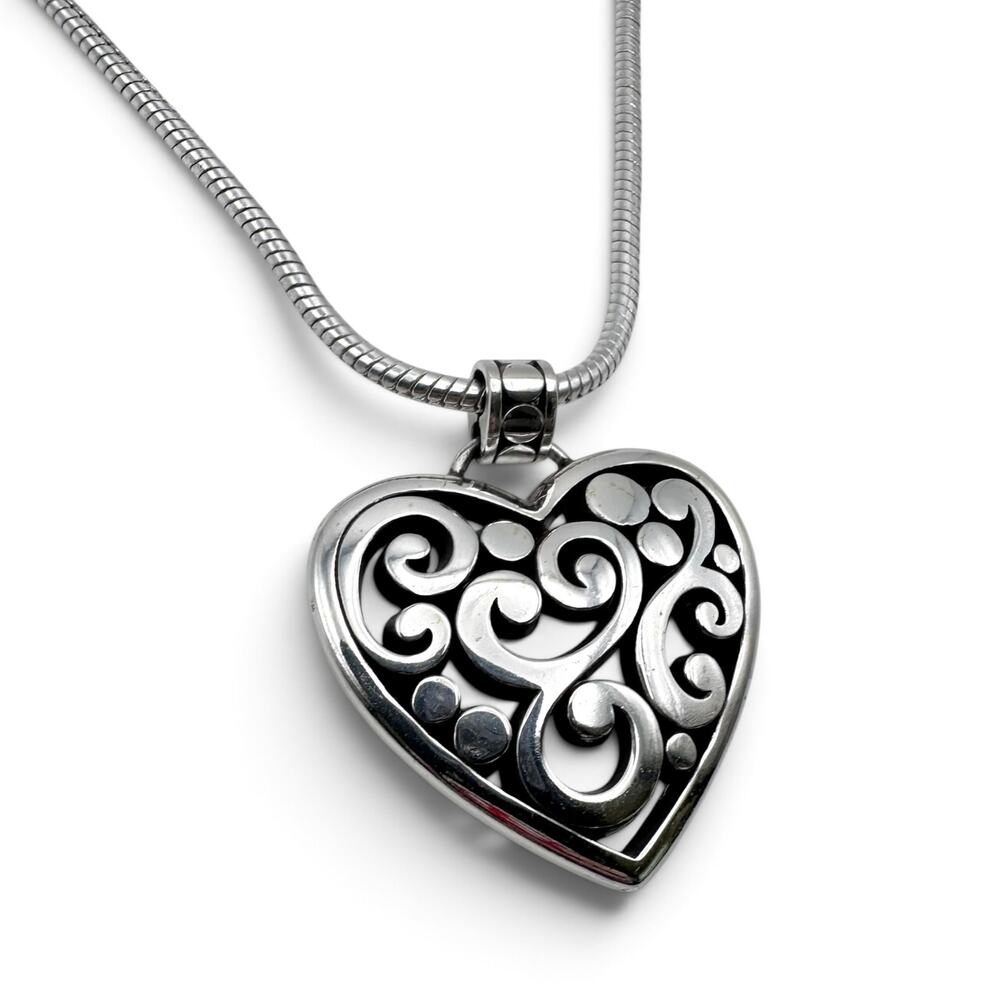 Brighton Contempo Heart Silver Plated Scrollwork Pendant Necklace 16-18" J49520